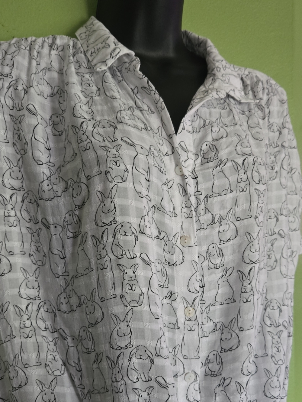 Jane and Delancey White Button-Down Shirt with Black Bunny Print